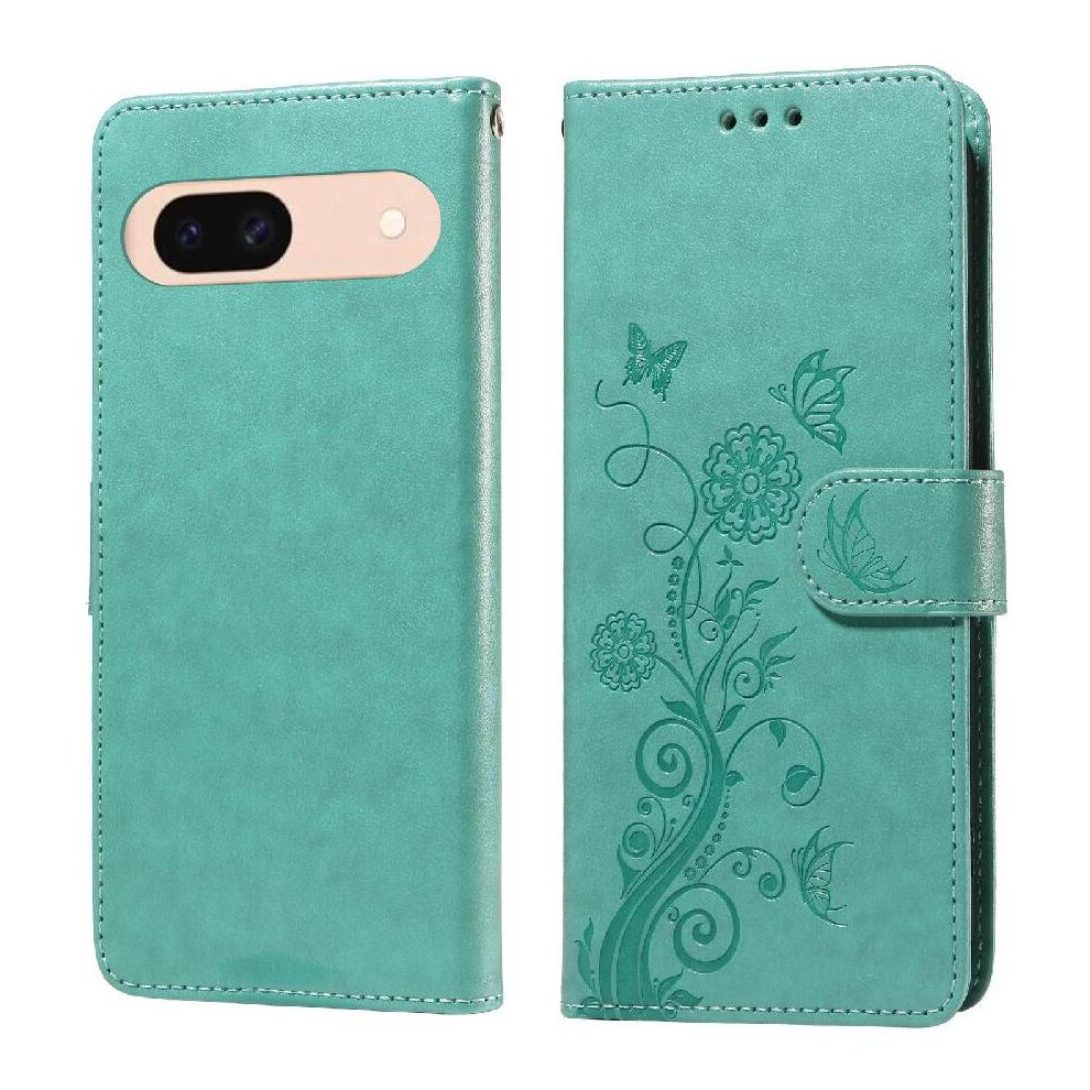 (Green) Flip Case For Google Pixel 8A Flower Cardslots Leather Flip Green 764762807641