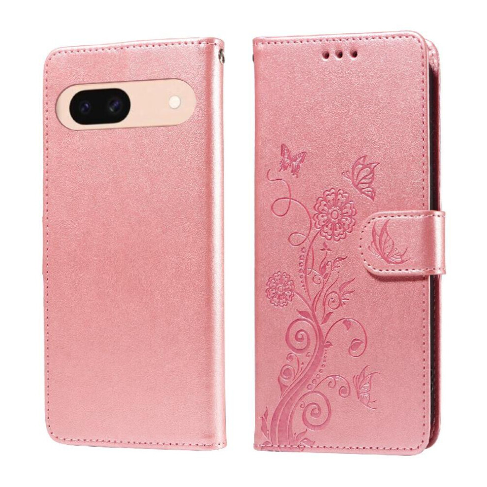 (Rose ) Flip Case For Google Pixel 8A Flower Cardslots Leather Flip Gold 764762807672