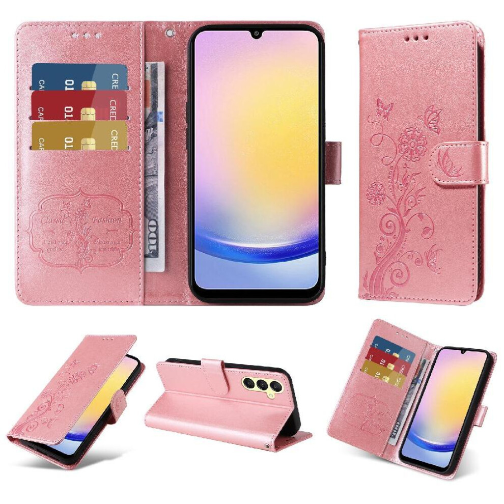 (Rose ) Flip Case For Samsung Galaxy A25 5G Cardslots Leather Flower Flip Gold 764762807870