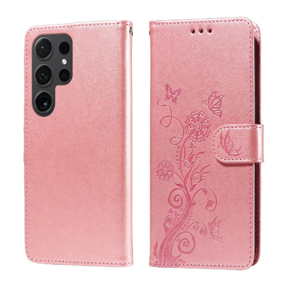 (Rose ) Flip Case For Samsung Galaxy S24 Ultra Flip Cardslots Flower Leather Gold 764762808235