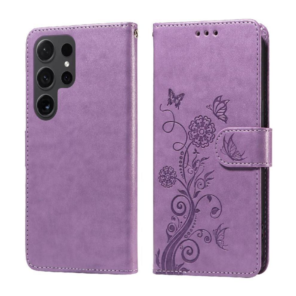 (Purple) Flip Case For Samsung Galaxy S24 Ultra Flip Cardslots Flower Leather Purple 764762808198