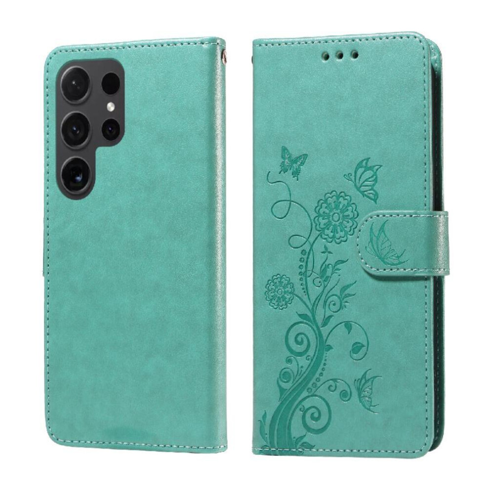 (Green) Flip Case For Samsung Galaxy S24 Ultra Flip Cardslots Flower Leather Green 764762808204