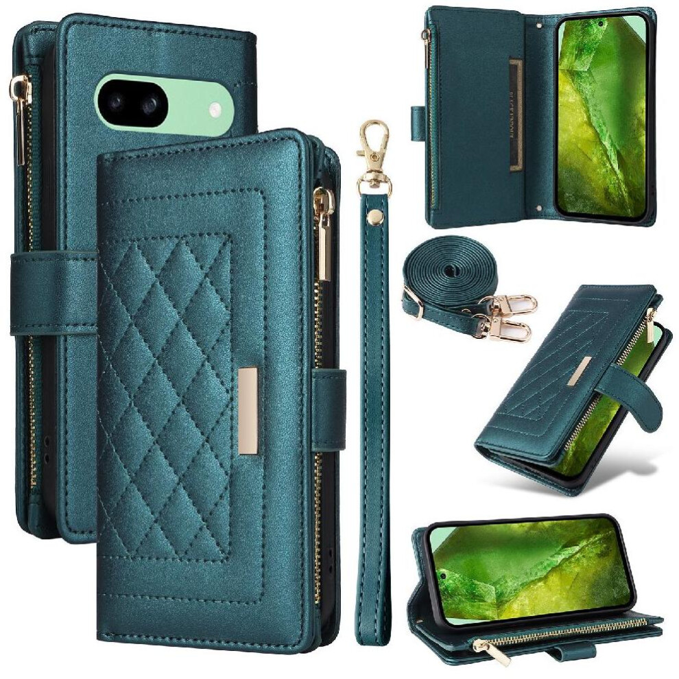 (Green) Flip Case For Google Pixel 8A Card Slots Strap Shockproof Wallet Green 764762808624