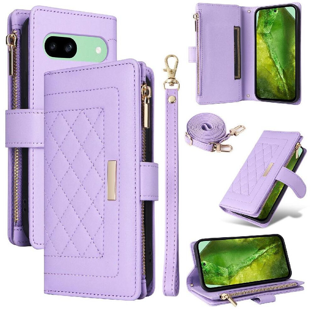 (Purple) Flip Case For Google Pixel 8A Card Slots Strap Shockproof Wallet Purple 764762808600
