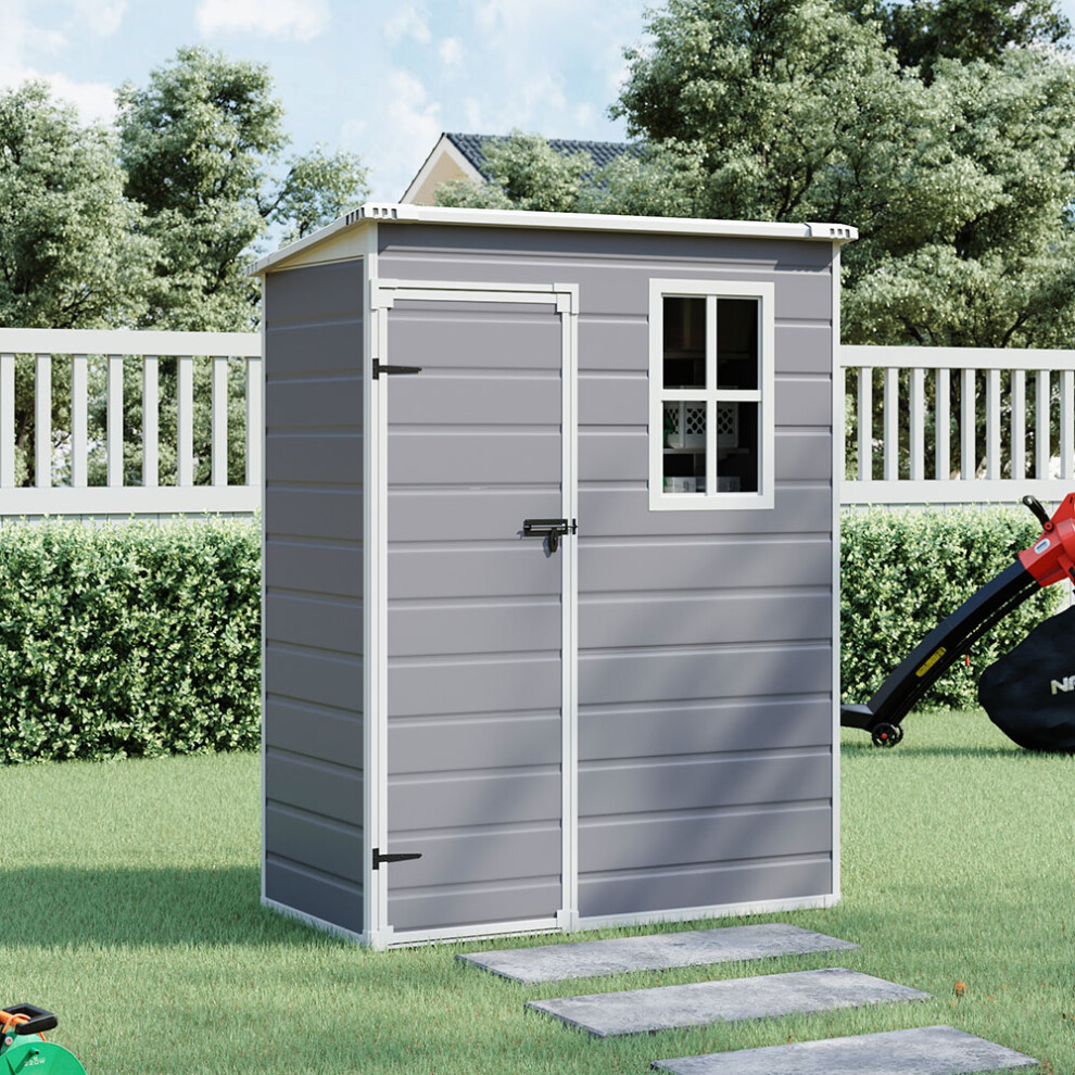 Grey Plastic Outdoor Garden Storage Shed w/Lockable Door Tool Log Store Containe