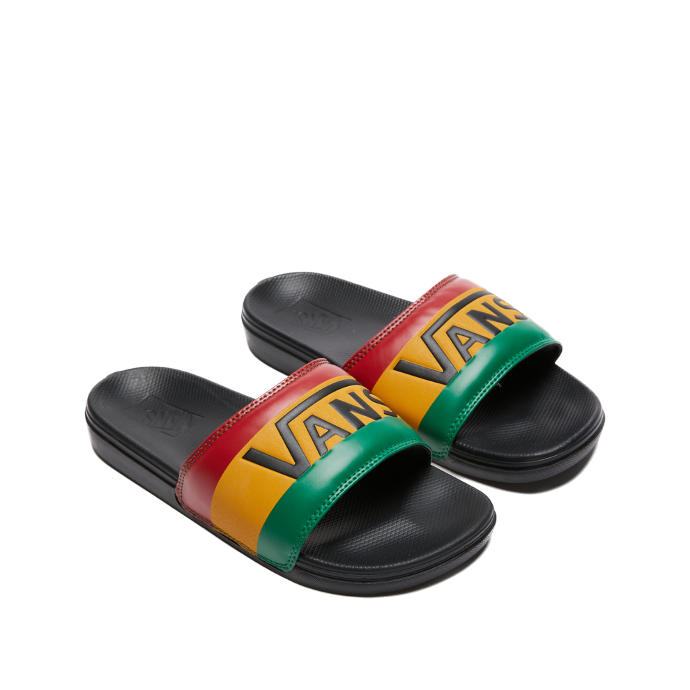 (US 6) Vans La Costa Slide On Slides Flip Flops Bob Marley Reggae - Rasta Black