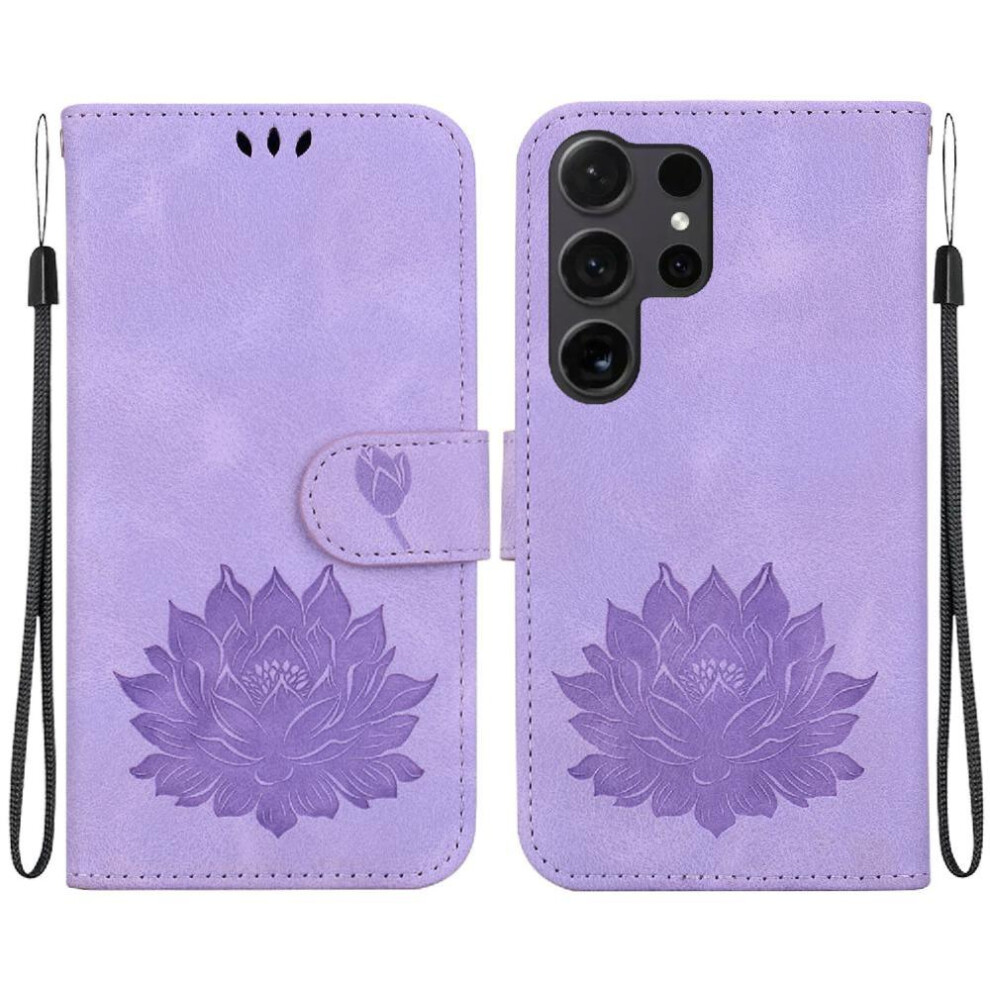(Purple) Flip Case For Samsung Galaxy S24 Ultra Kickstand Relief Lotus Flower Wallet Magnetic Kickstand Purple 764762810580