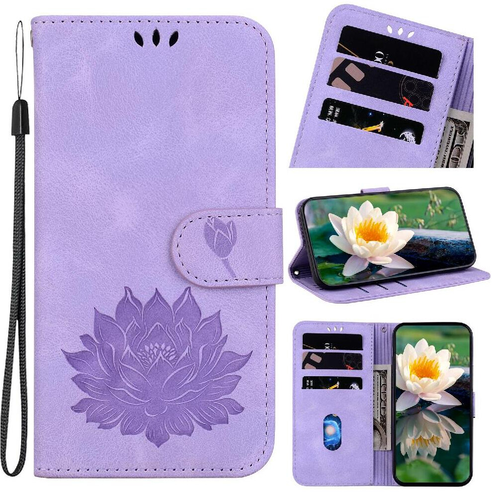 (Purple) Flip Case For Samsung Galaxy A25 5G Magnetic Relief Lotus Flower Kickstand Wallet Kickstand Purple 764762811051