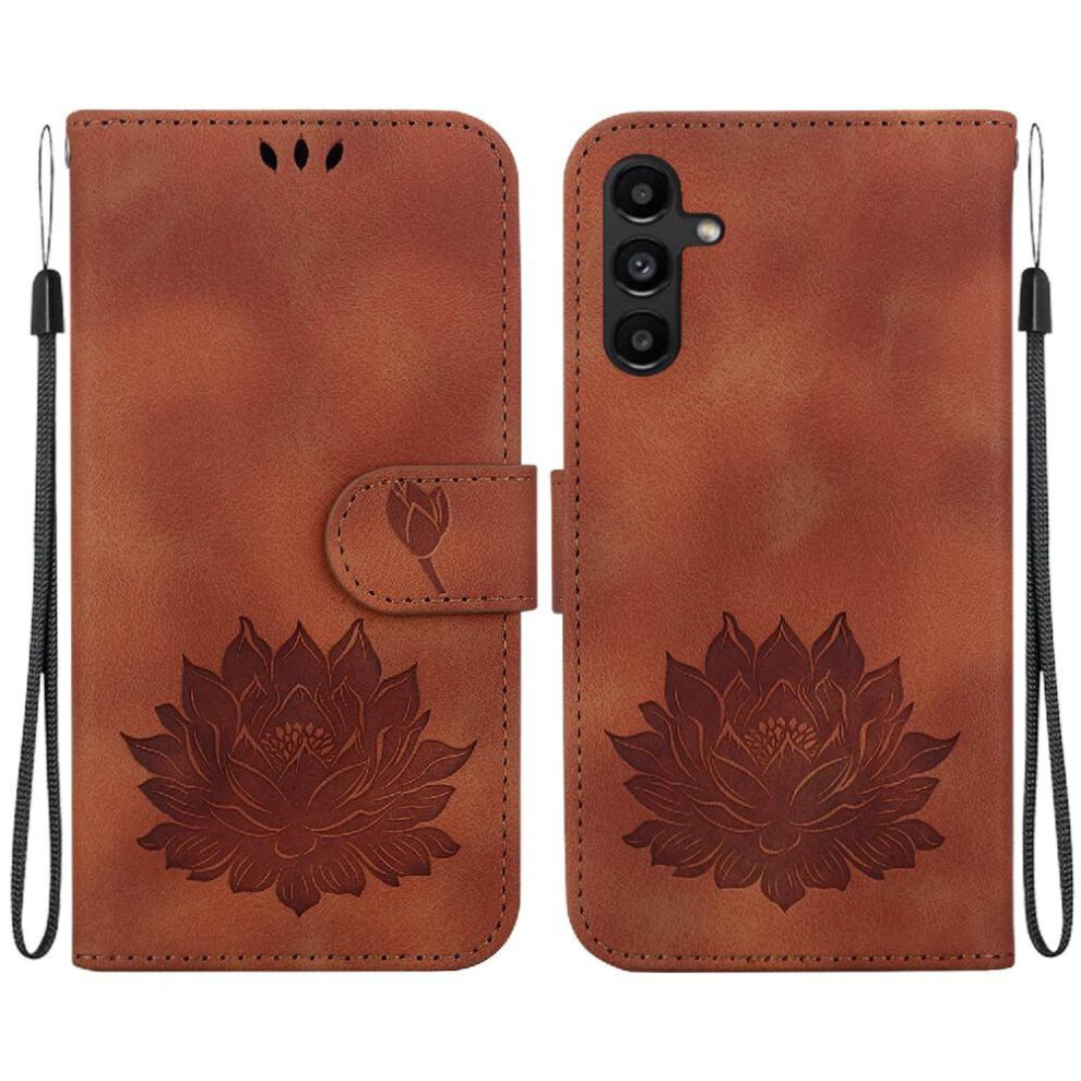 (Brown) Flip Case For Samsung Galaxy A15 4G/5G Kickstand Magnetic Relief Lotus Flower Wallet Kickstand Brown 764762811242