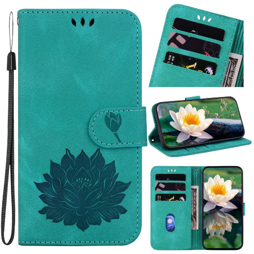 (Green) Flip Case For Samsung Galaxy A15 4G/5G Kickstand Magnetic Relief Lotus Flower Wallet Kickstand Green 764762811273