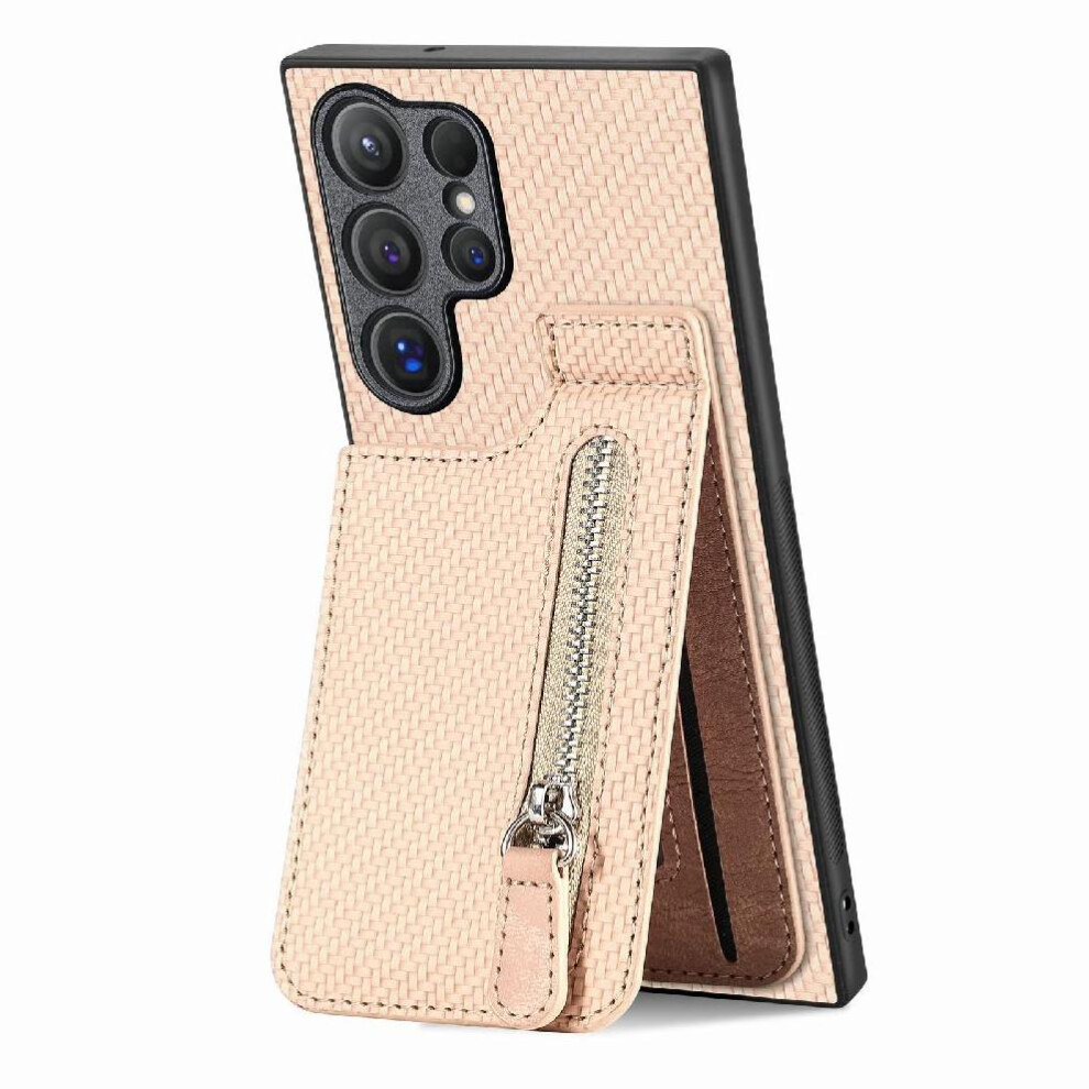 (Creamy ) Case For Samsung Galaxy S24 Ultra Stand Magnetic Car Mount Wallet Zipper Crad Slot White 764762811549