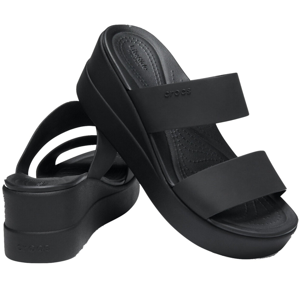 (Women's US10) Crocs Brooklyn Mid Wedge Womens Shoes Wedges Heel Sandals LiteRide Black/Black