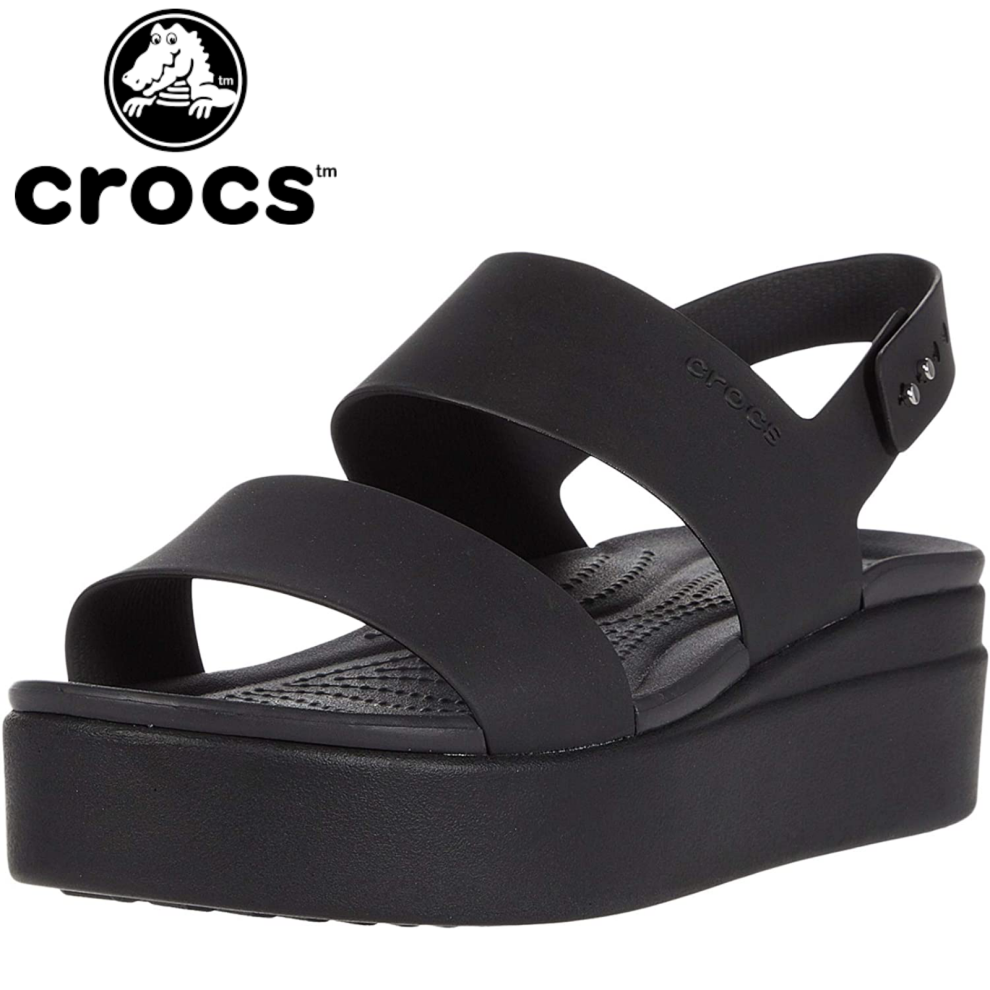 (Women's US 11) Crocs Womens Brooklyn Low Wedge Ladies Shoes - Black/Black