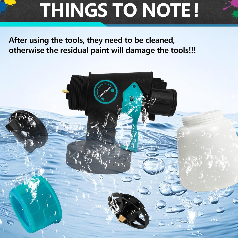 18V Battery, Cordless HVLP Paint Spray Gun with 4 Brass Nozzles and 3