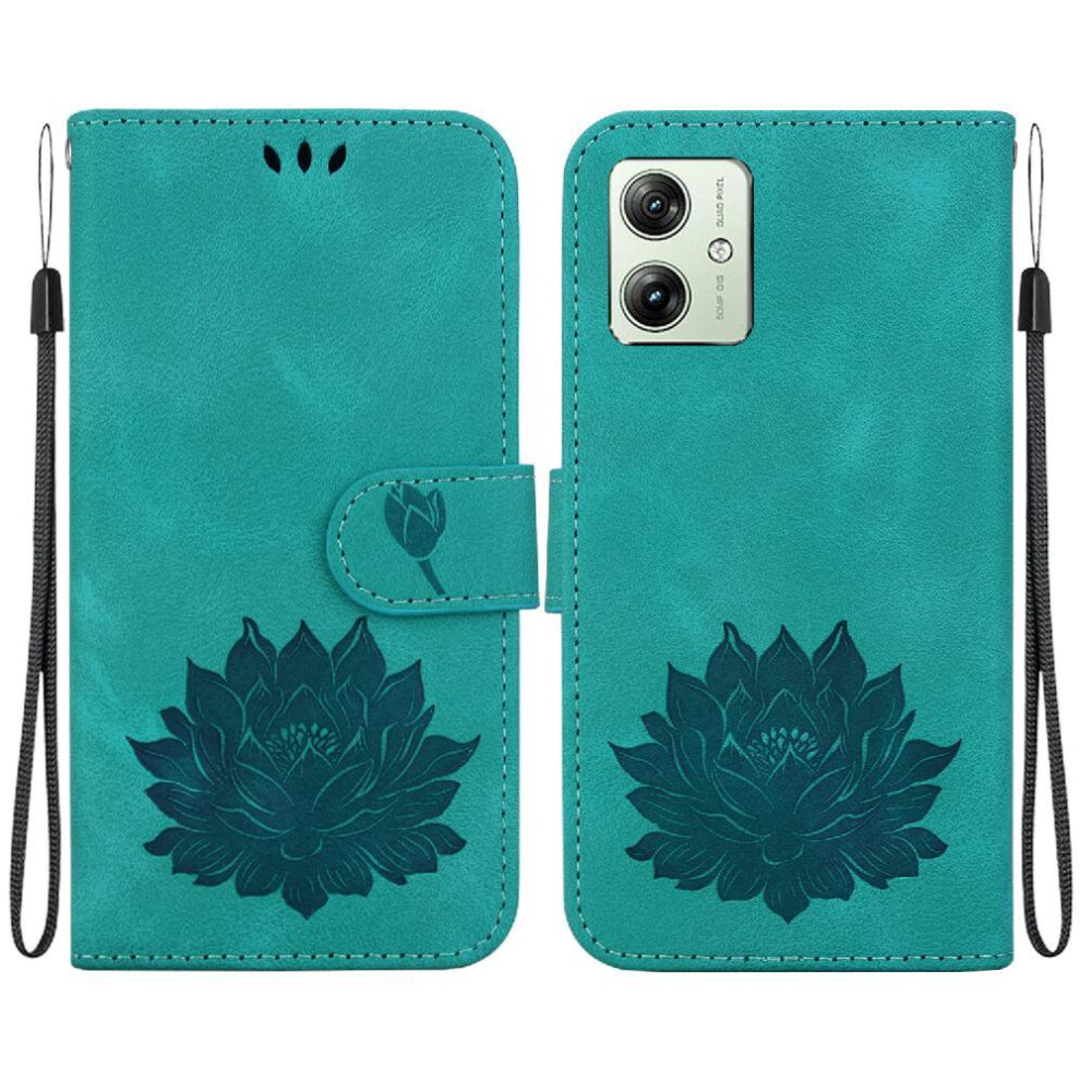 (Green) Flip Case For Motorola Moto G54 Kickstand Relief Lotus Flower Magnetic Kickstand Wallet Green 764762811839