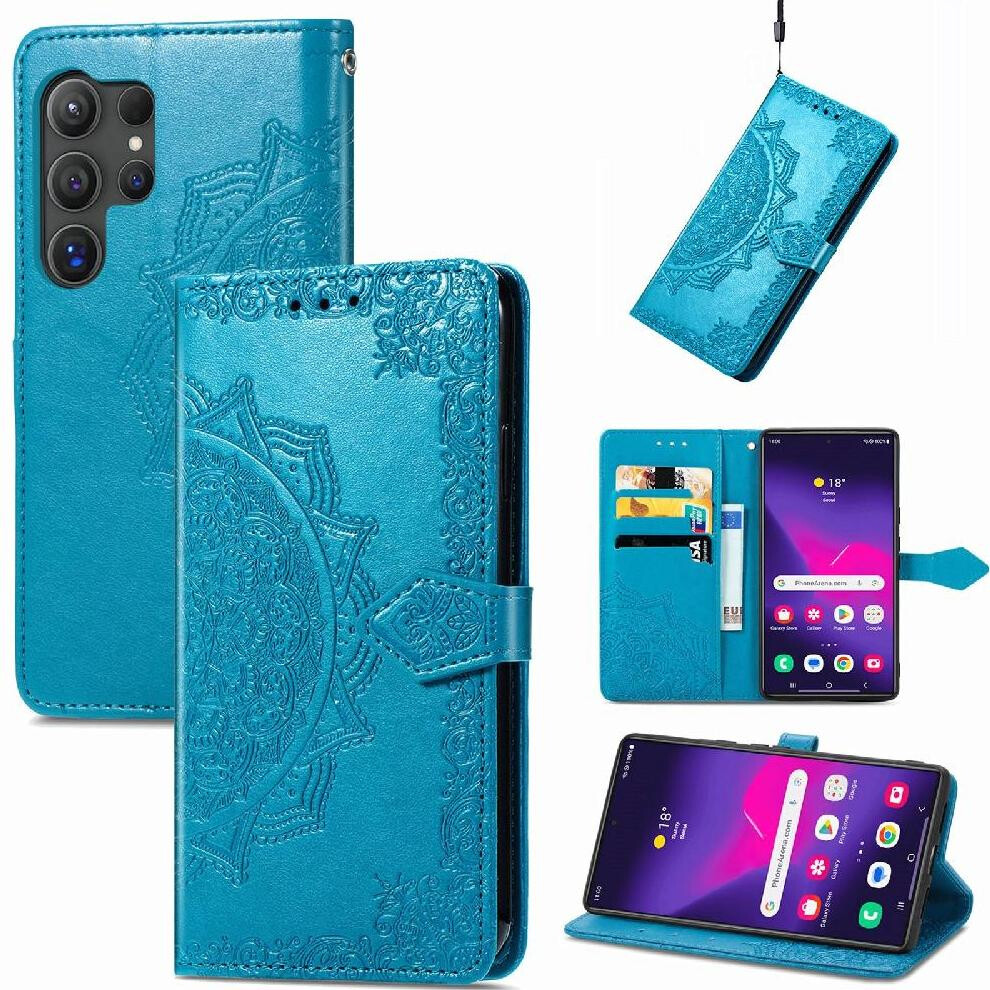 Photos - Case   for Samsung Galaxy S24 Ultra Flip Cover Simple Business Shockproof Leather  Exquisite Pattern(Blue)