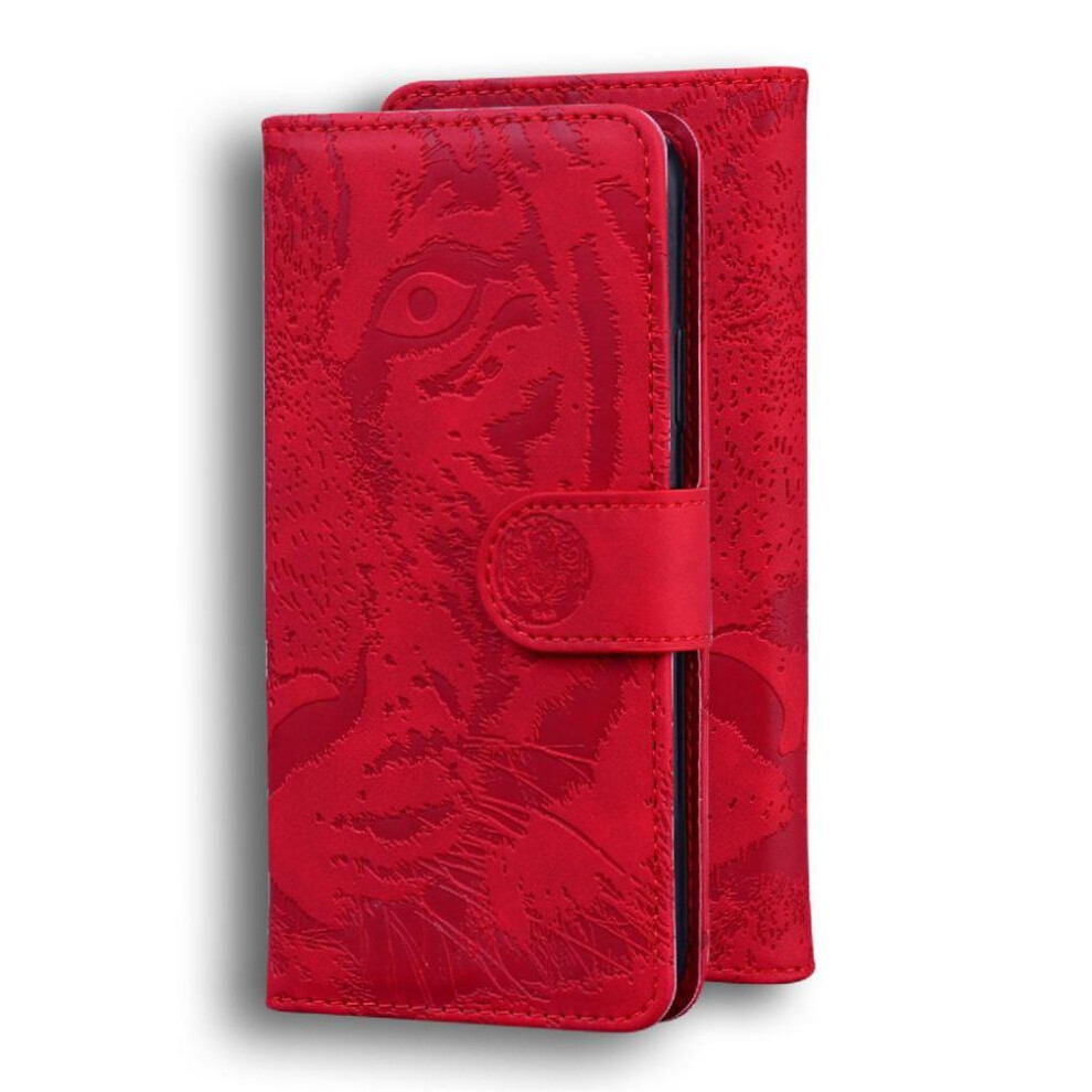 (Red) Flip Case For Samsung Galaxy A25 5G Kickstand Protective Leather Wallet Embossed Cute Tiger Red 764762812966