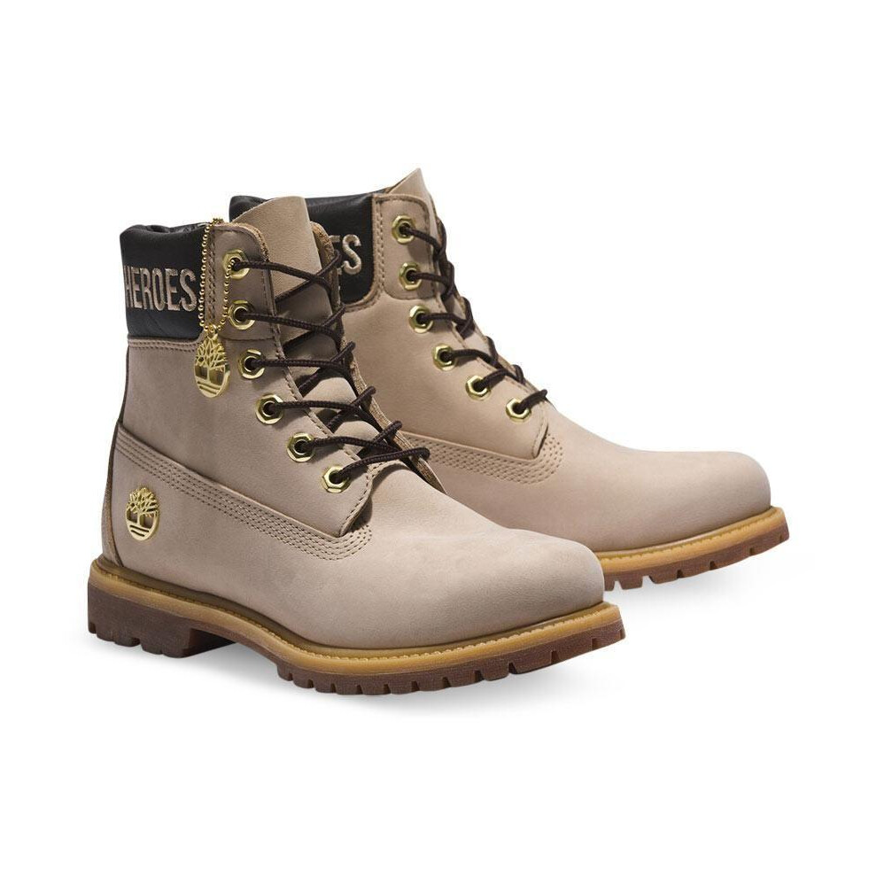 (US 9) Timberland Womens Premium 6" Waterproof Boots Shoes Leather - Light Beige Nubuck