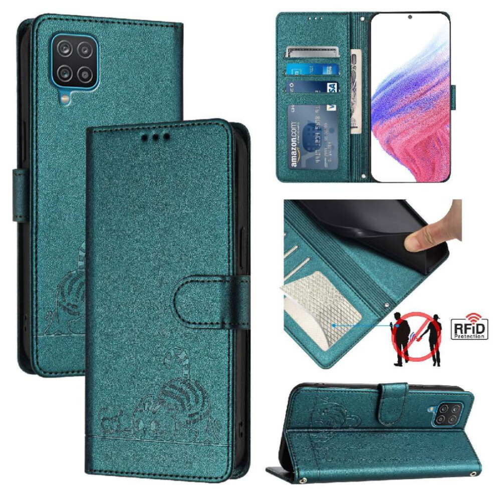 (Bottle ) Case For Samsung Galaxy A12 5G/M12 Wallet Flip Cover Card Slot Holder Kickstand Cat Rfid Green 764762814083