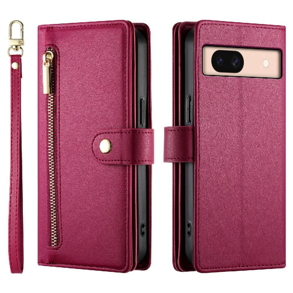(Red) Flip Case For Google Pixel 8A Crossbody Strap Multifunctional Stand Wallet Business Red 764762814847