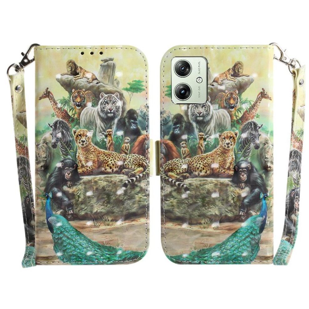 (Ohter) 3D Painted Protective Case For Motorola Moto G54 Magnetic Closure Pu Leather Wallet Card Slots Lanyard 764762815509