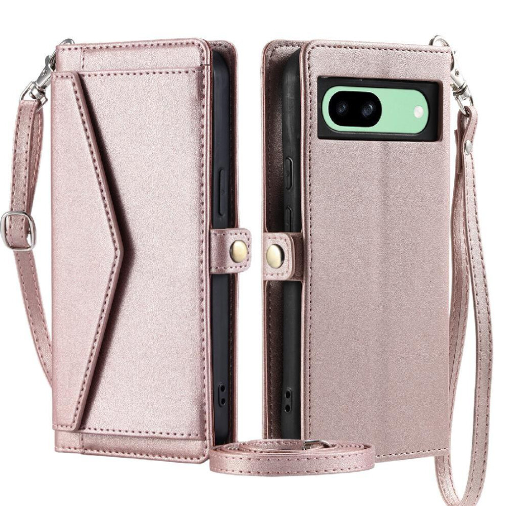 (Pink) Wallet Crossbody Case For Google Pixel 8A Zipper Bills Slot Card Holder Rfid Blocking Wallet Case For Women Pink 764762815592