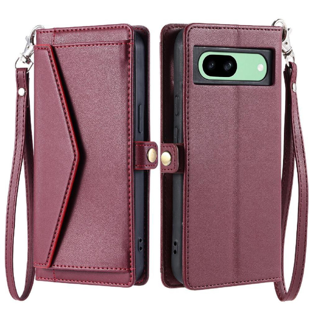 (Red) Wallet Crossbody Case For Google Pixel 8A Zipper Bills Slot Card Holder Rfid Blocking Wallet Case For Women Red 764762815608