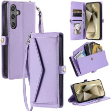 (Purple) Wallet Crossbody Case for Samsung Galaxy A15 4g/5g Card Holder Zipper Bills Slot Wallet Case for Women Rfid Blocking