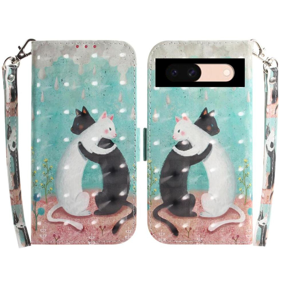 (C9 ) 3D Painted Protective Case For Google Pixel 8A Wallet Lanyard Pu Leather Magnetic Closure Card Slots 764762815943