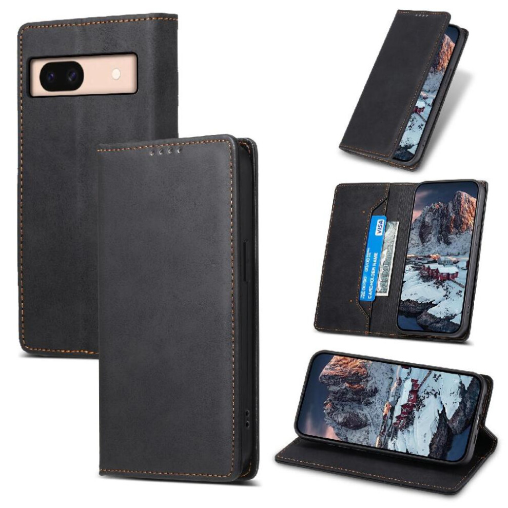 (Black) Flip Case For Google Pixel 8A Kickstand Card Slot Tpu Shockproof Business Casual Black 764762816018