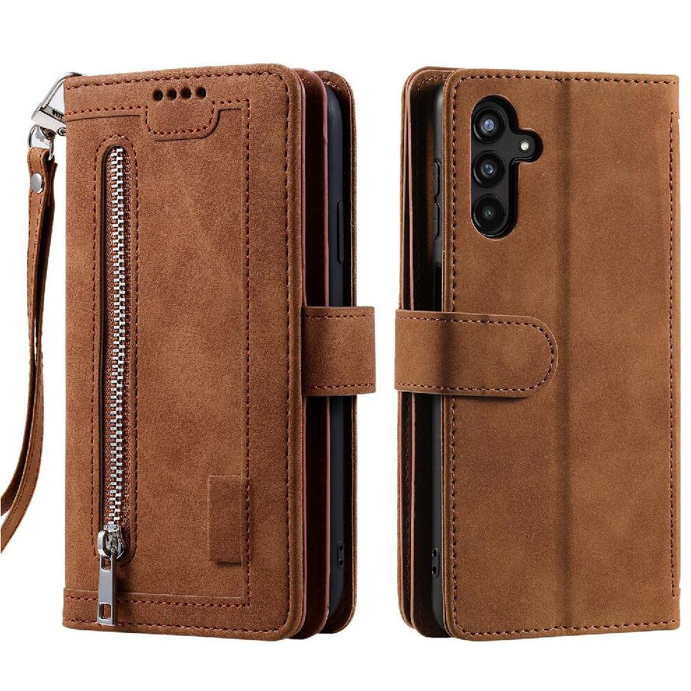 (Brown) Flip Case For Samsung Galaxy A14 4G/5G 9 Card Slots Wallet Lanyard Pu Leather Kickstand Brown 764762819019
