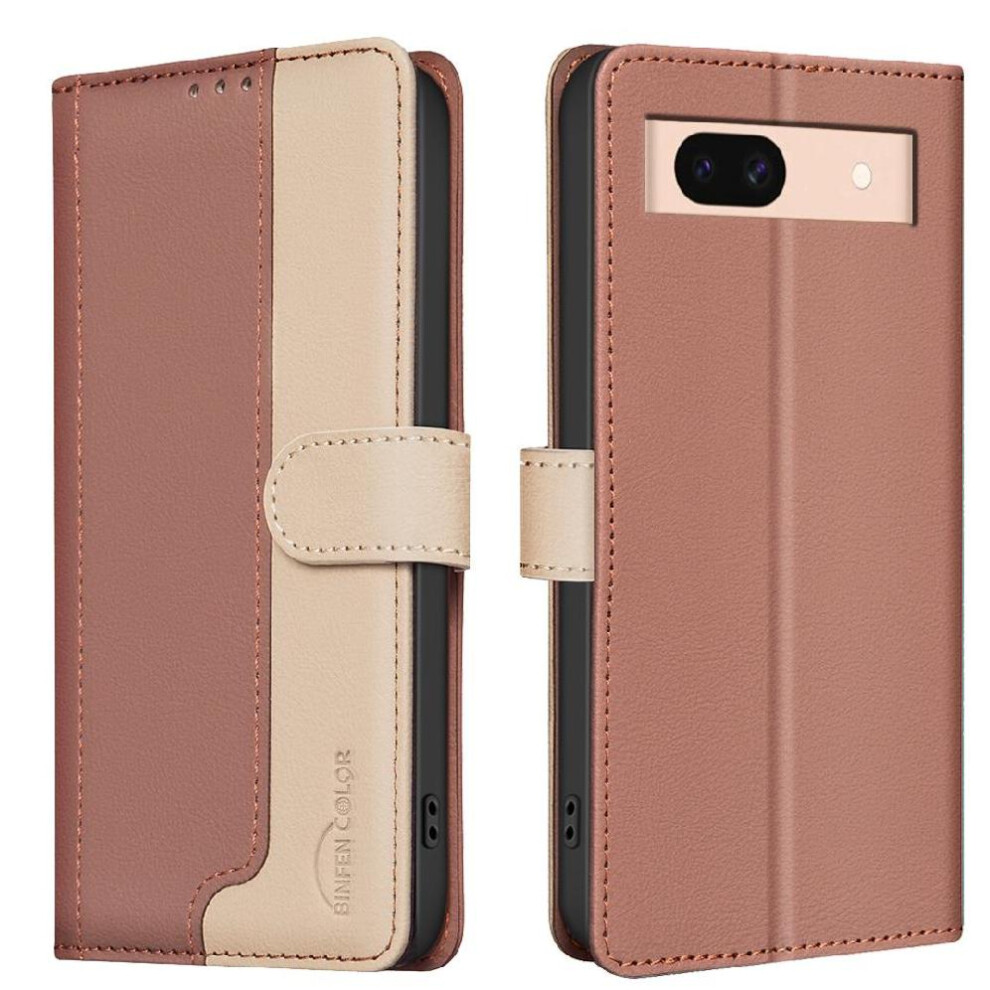 (Brown) Flip Case For Google Pixel 8A Kickstand Flip Folio Card Slots Holder Shockproof Tpu Inner Shell Rfid Blocking Brown 764762820459