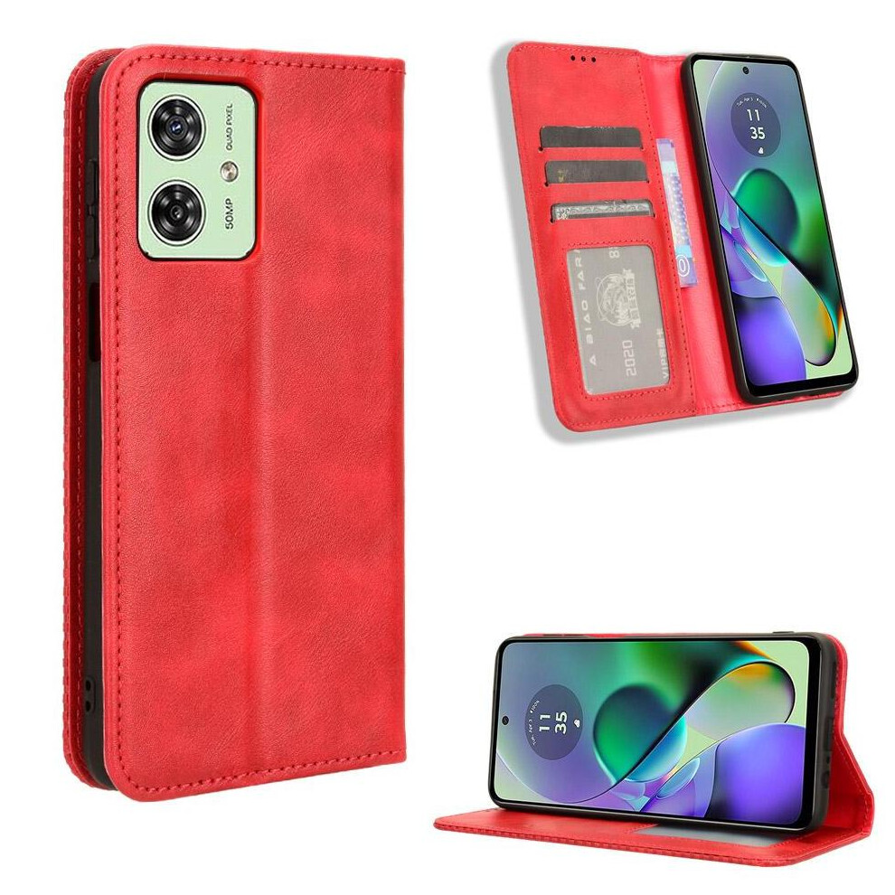(Red) Case For Motorola Moto G54/G54 Power Wallet Magnetic Closure Pu Leather Red 764762822224