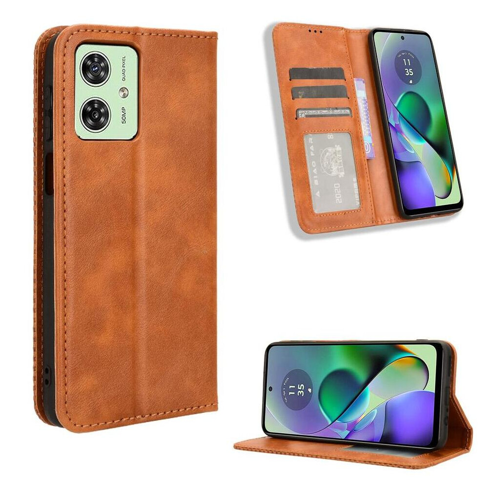 (Brown) Case For Motorola Moto G54/G54 Power Wallet Magnetic Closure Pu Leather Brown 764762822248