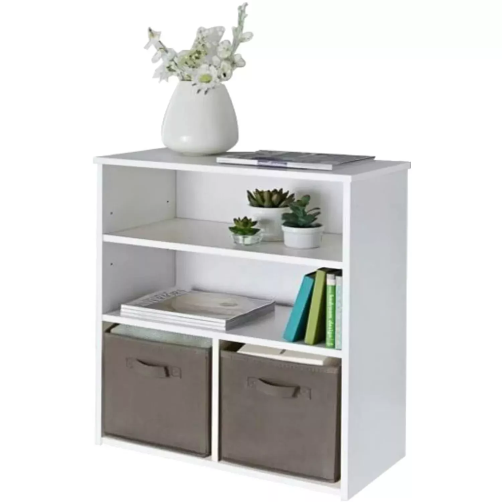 Wooden Storage 2 Shelves 2 Cube Storage Basket Shelving Display Unit