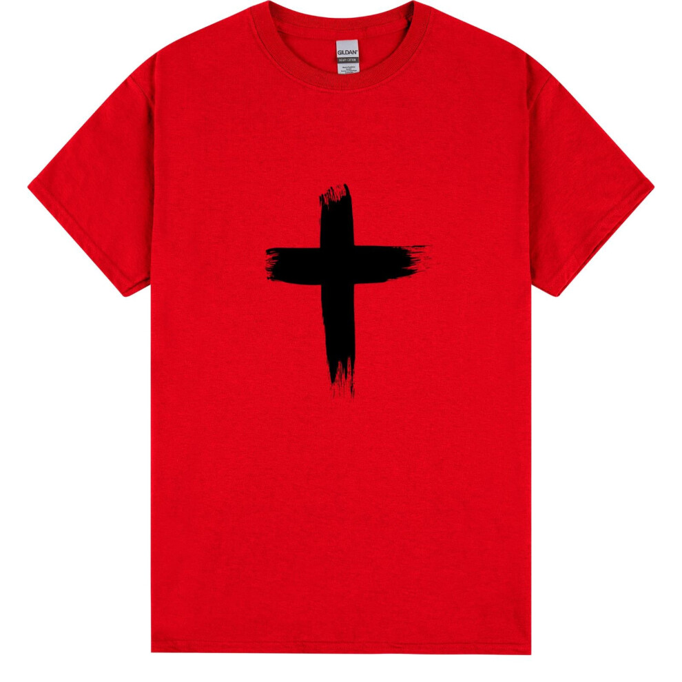 (L) Faith Jesus Cross Christian Christ Religion Mens T-Shirt Red Mens Tee Tops