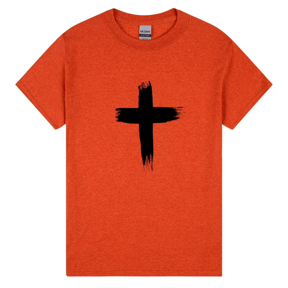 (XL) Faith Jesus Cross Christian Christ Religion T-Shirt Antique Orange Mens Tee tops