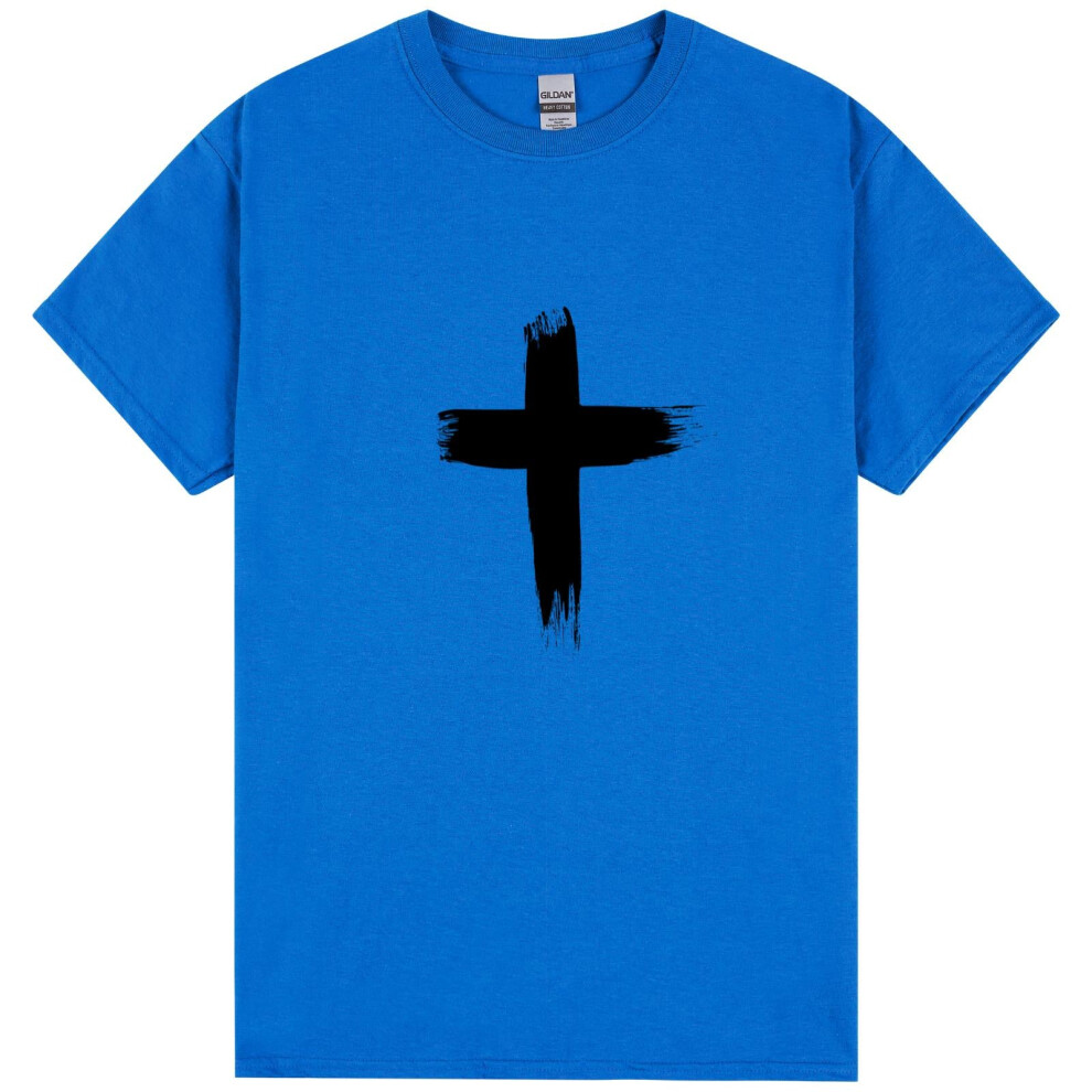 (L) Faith Jesus Cross Christian Religion Mens T-Shirt Tee Tops Royal Blue