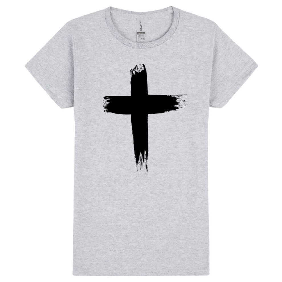 (2XL) Faith Jesus Cross Christian Religion Ladies Women Sport Grey T-Shirt Tee Tops