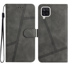 (Gray ) Flip Case for Samsung Galaxy A12 Card Slots Holder Magnetic Full Protection Wallet Pu Leather Wrist Strap Flip Folio
