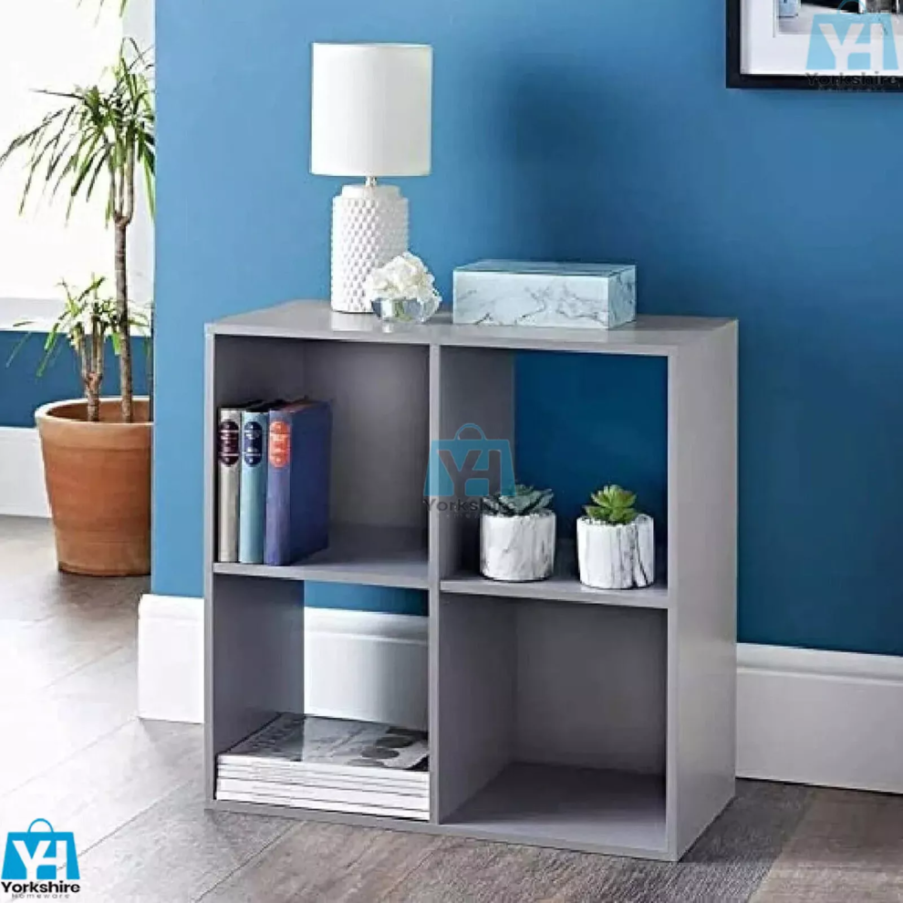 4 Shelf Storage Cube Bookcase Wooden Display Unit Organiser Grey Shelf