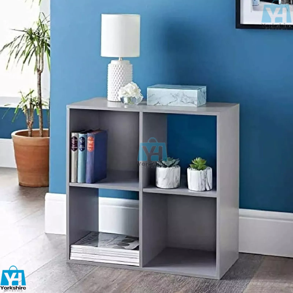 4 Shelf Storage Cube Bookcase Wooden Display Unit Organiser Grey Shelf 9550362901596