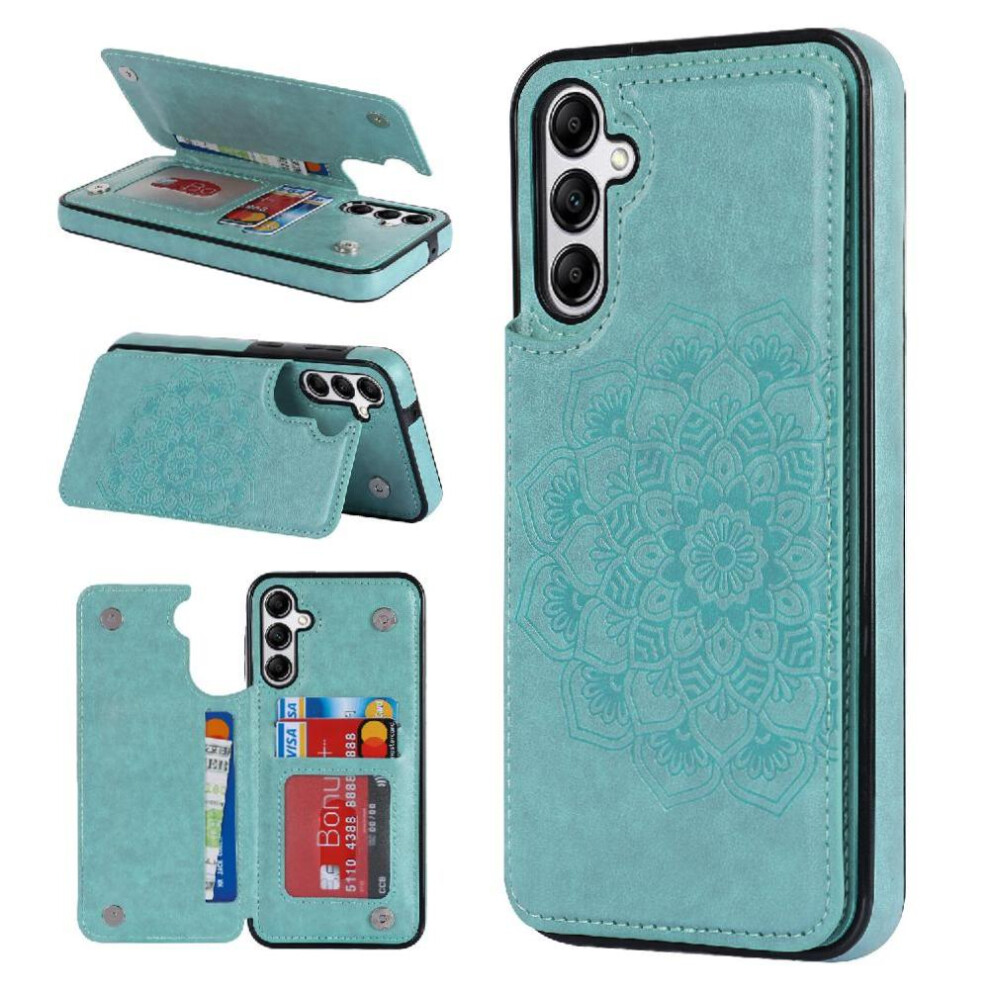 (Green) Wallet With Card Holder Case For Samsung Galaxy A55 5G Pattern Flower Pu Leather Double Buttons Embossed Mandala Flip Shockproof Green 764762824365