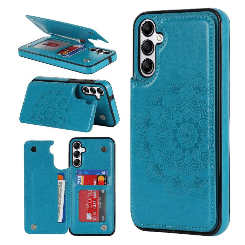 (Blue) Wallet With Card Holder Case For Samsung Galaxy A55 5G Pattern Flower Pu Leather Double Buttons Embossed Mandala Flip Shockproof Blue 764762824358