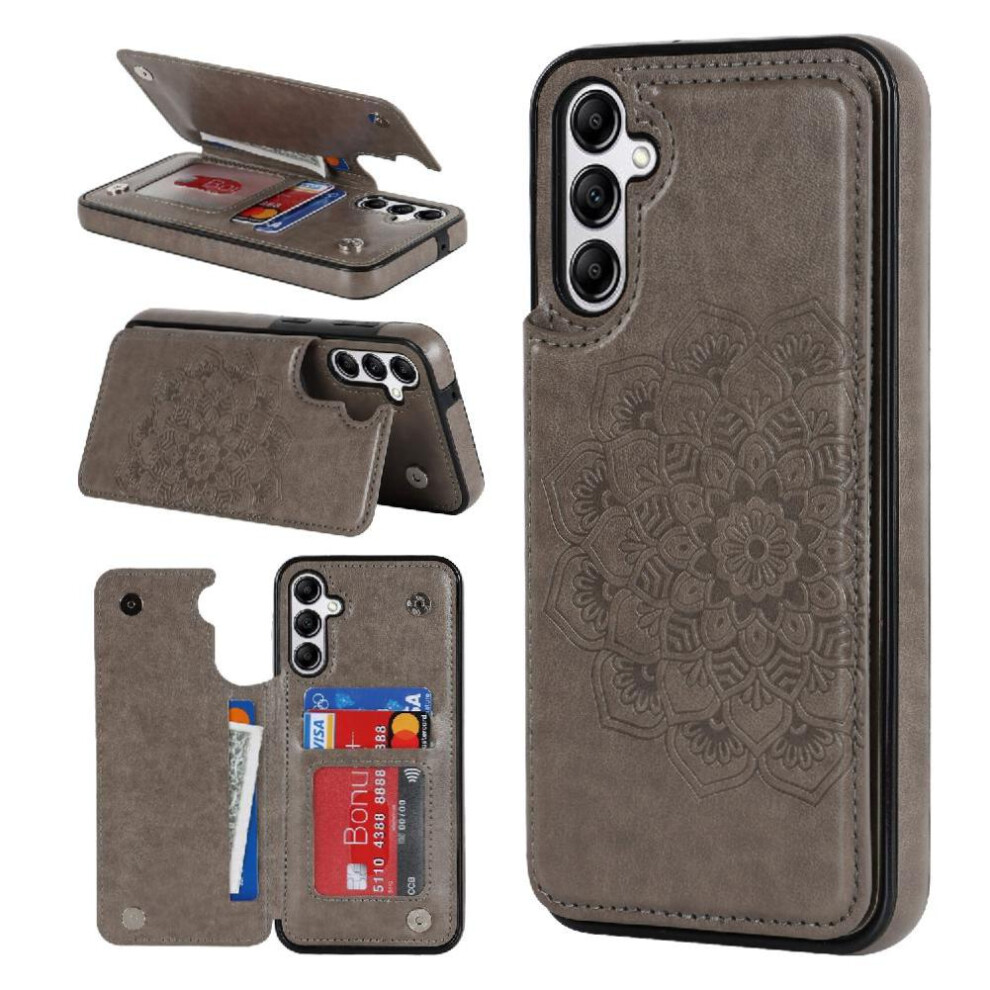 ( ) Wallet With Card Holder Case For Samsung Galaxy A55 5G Pattern Flower Pu Leather Double Buttons Embossed Mandala Flip Shockproof Gray 764762824372