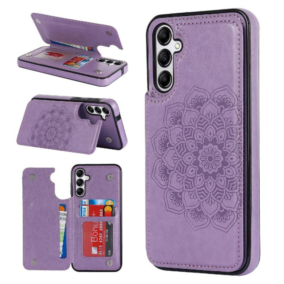 (Purple) Wallet With Card Holder Case For Samsung Galaxy A55 5G Pattern Flower Pu Leather Double Buttons Embossed Mandala Flip Shockproof Purple 764762824341