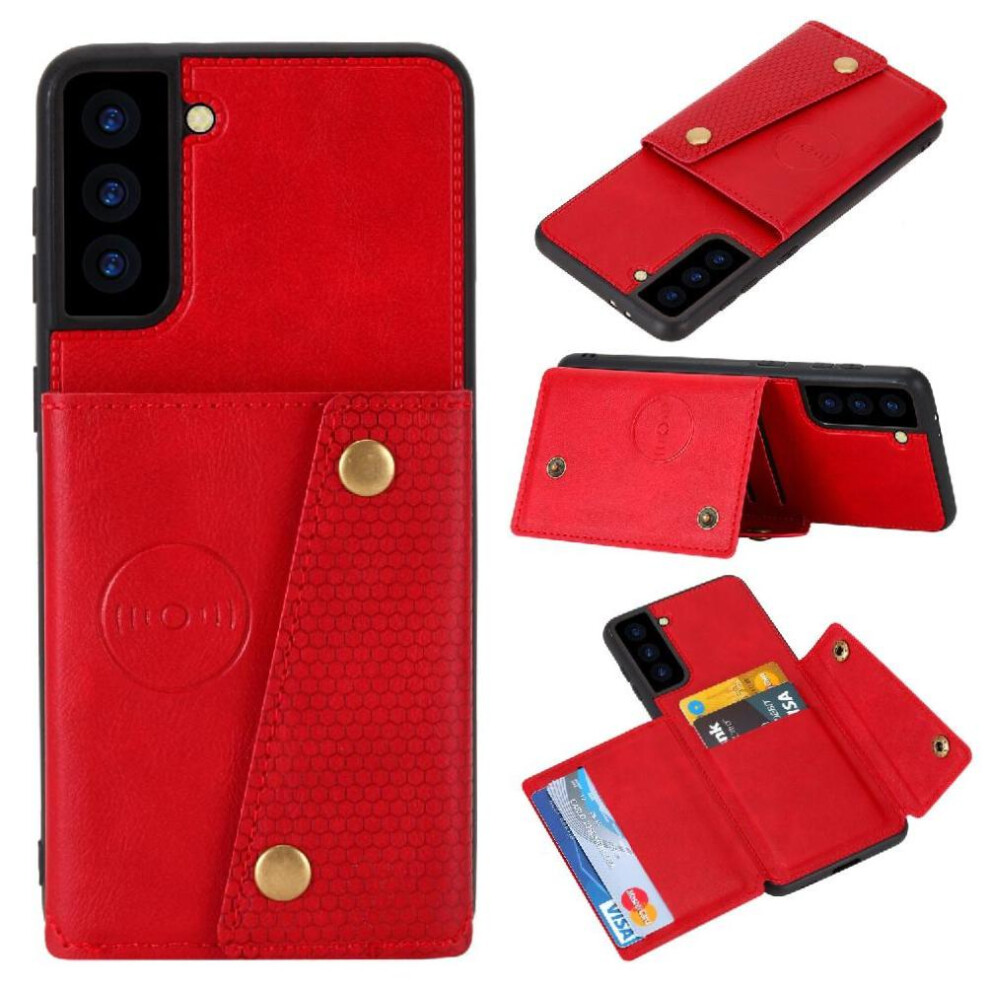 (Red) Wallet Case For Samsung Galaxy S24 Ultra Buit In Iron Shockproof Protective Kickstand Wallet Case Card Holder Red 764762824907
