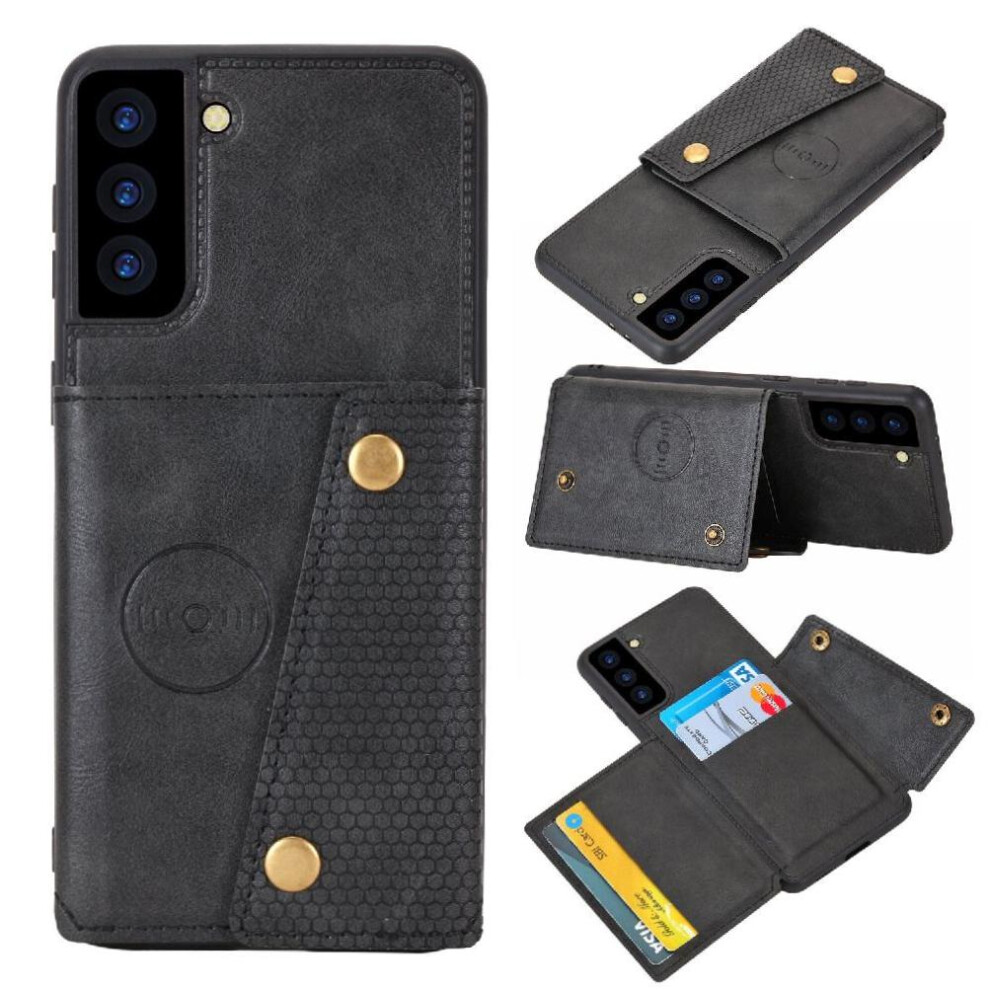 (Black) Wallet Case For Samsung Galaxy S24 Ultra Buit In Iron Shockproof Protective Kickstand Wallet Case Card Holder Black 764762824945