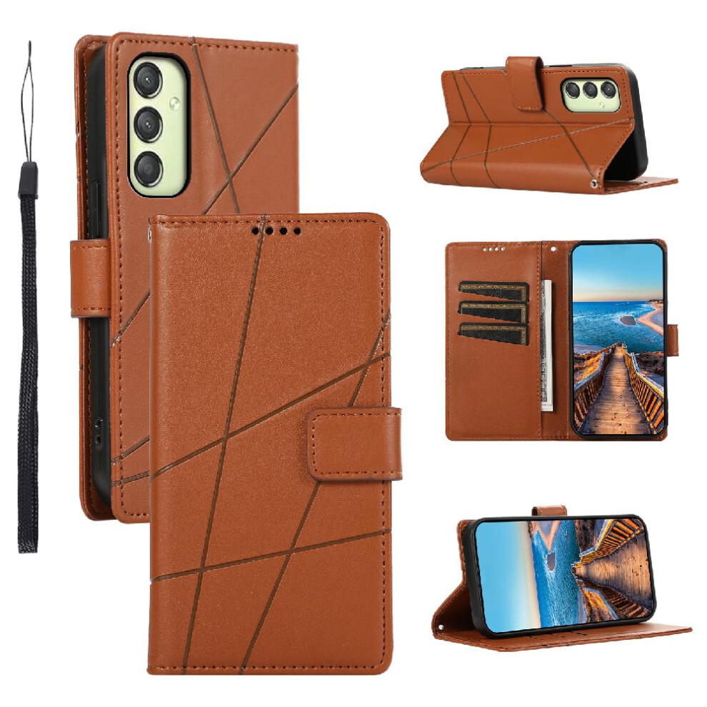 (Brown) Flip Case For Samsung Galaxy A25 Kickstand Shockproof Three Card Slots Shock Absorbing Brown 764762826796