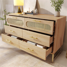 (with 6 Drawers) Rattan Sideboard Storage Cabinet with Metal Handle